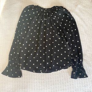 LOFT Black Polka Dot Long Sleeve Blouse